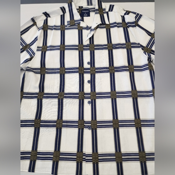 NWT Trust Men's Blue and White 55% Linen Checkered Shirt, sz XL - Picture 11 of 15